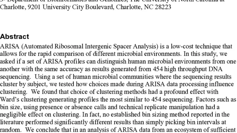 ARISA data from the human gut microbiome can detect individual   differences observed by 454 sequencing regardless of binning strategy
