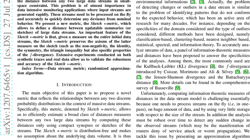 Sketch star-metric: Comparing Data Streams via Sketching