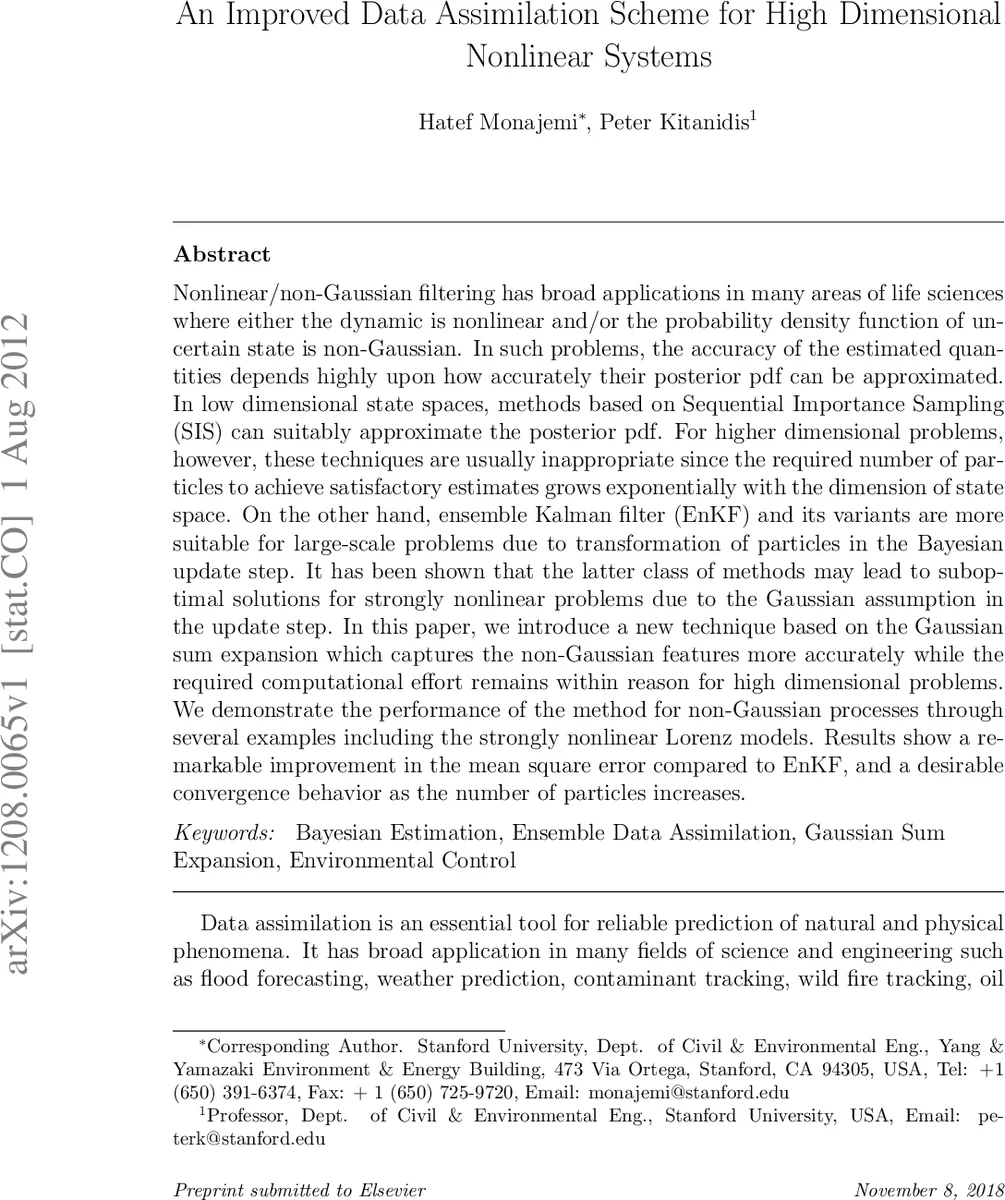 An Improved Data Assimilation Scheme for High Dimensional Nonlinear   Systems