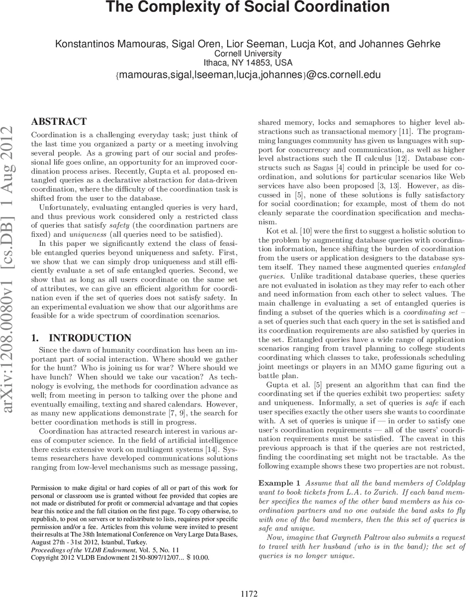 The Complexity of Social Coordination