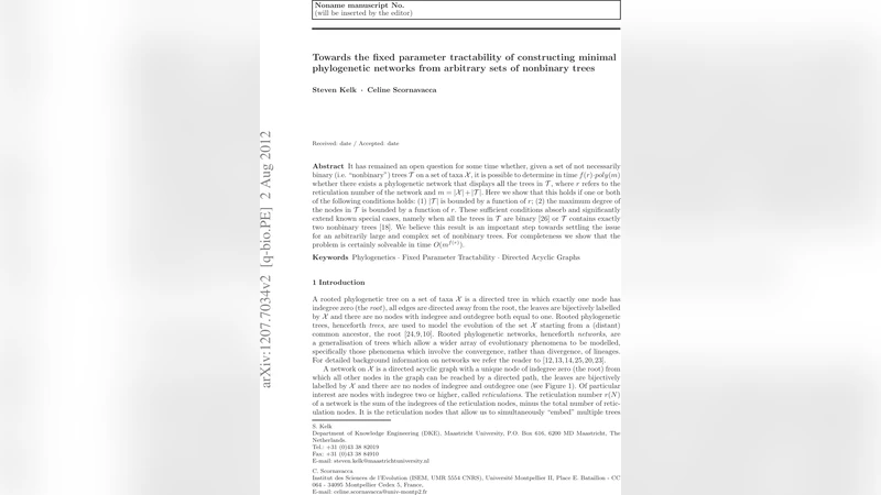 Towards the fixed parameter tractability of constructing minimal   phylogenetic networks from arbitrary sets of nonbinary trees