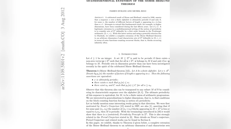 Multidimensional extension of the Morse--Hedlund theorem