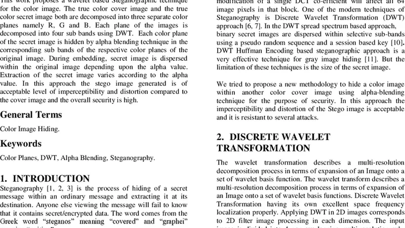 A Novel Approach of Color Image Hiding using RGB Color planes and DWT