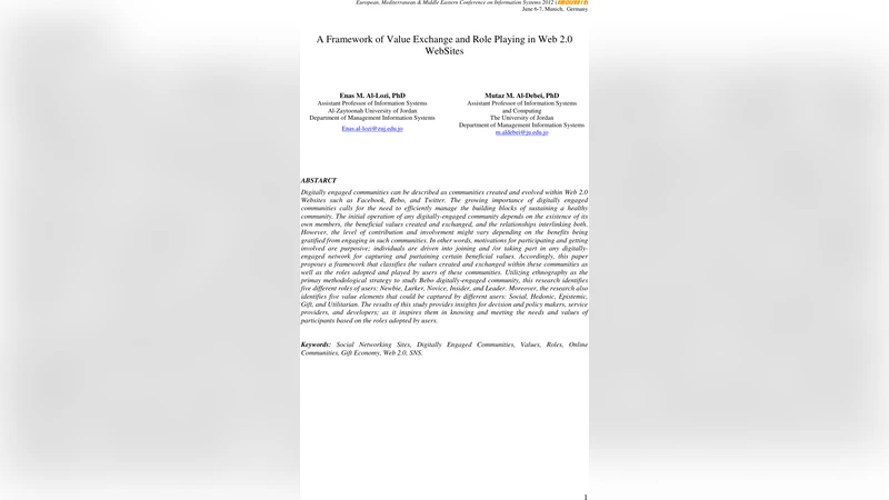 A Framework of Value Exchange and Role Playing in Web 2.0 WebSites