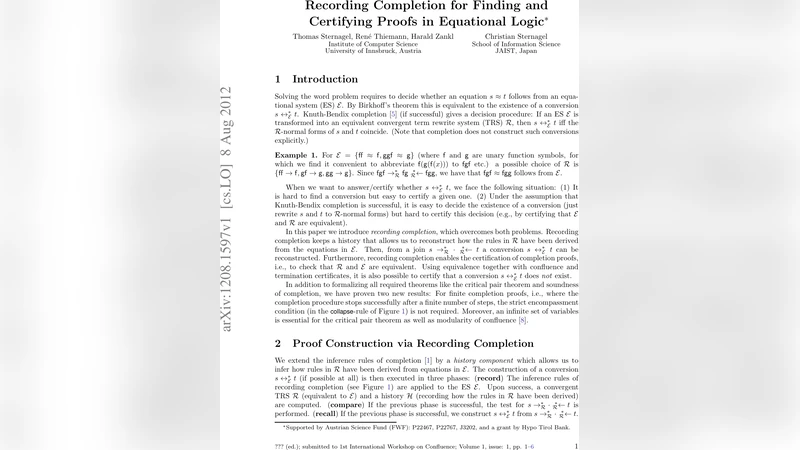 Recording Completion for Finding and Certifying Proofs in Equational   Logic