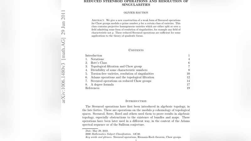 Reduced Steenrod operations and resolution of singularities