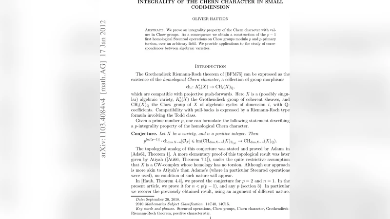 Integrality of the Chern character in small codimension