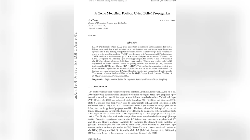 A Topic Modeling Toolbox Using Belief Propagation