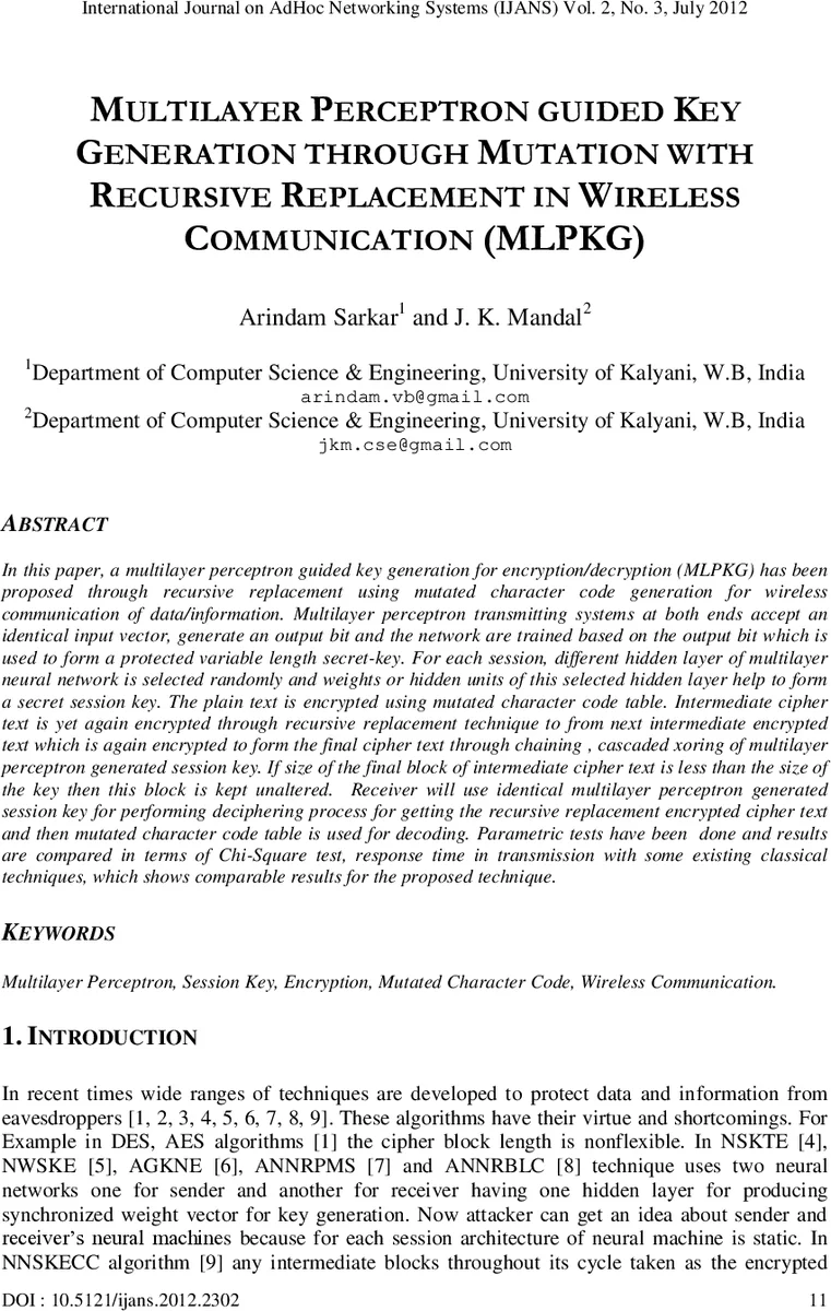 Multilayer Perceptron Guided Key Generation Through Mutation with   Recursive Replacement in Wireless Communication (MLPKG)