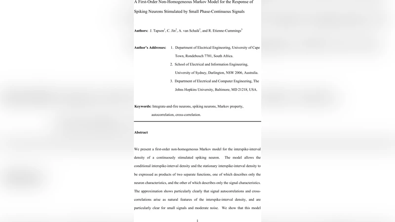 A First-Order Non-Homogeneous Markov Model for the Response of Spiking   Neurons Stimulated by Small Phase-Continuous Signals