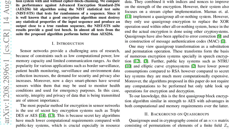 Efficient Quasigroup Block Cipher for Sensor Networks
