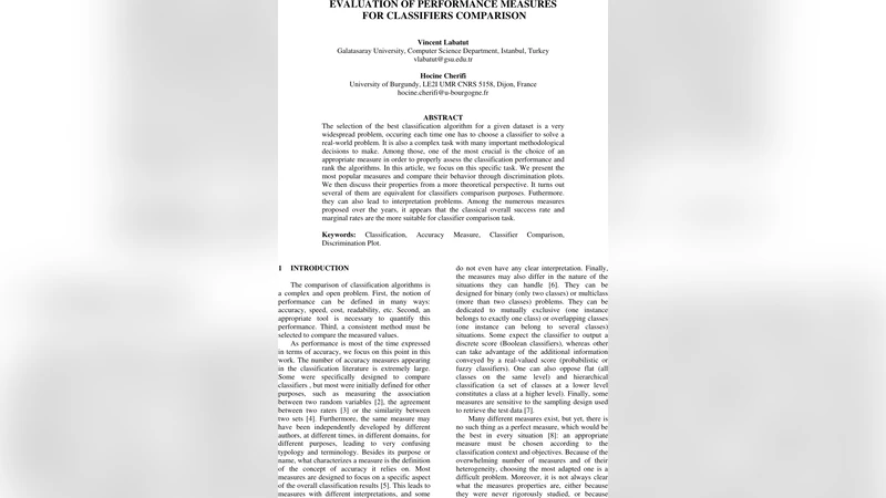 Evaluation of Performance Measures for Classifiers Comparison