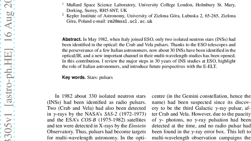 Thirty years of pulsar studies at ESO. The Italian Contribution