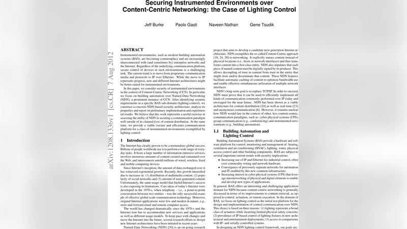 Securing Instrumented Environments over Content-Centric Networking: the   Case of Lighting Control