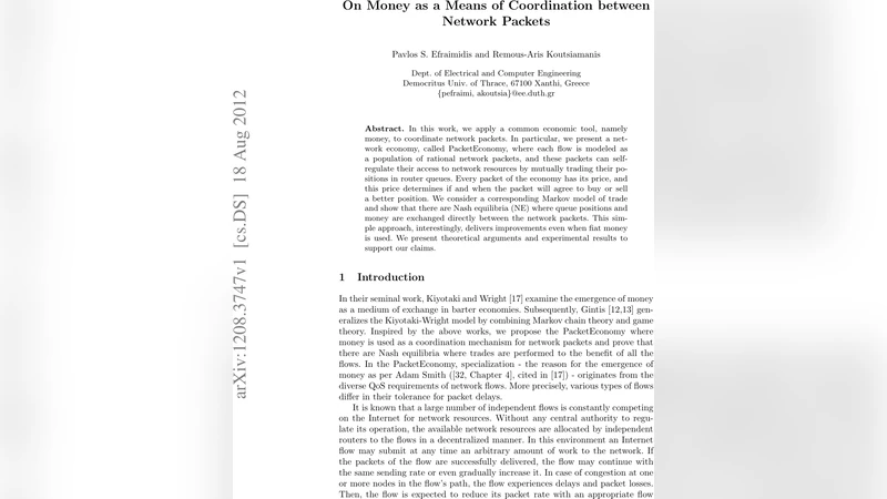 On Money as a Means of Coordination between Network Packets