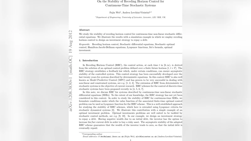 On the Stability of Receding Horizon Control for Continuous-Time   Stochastic Systems