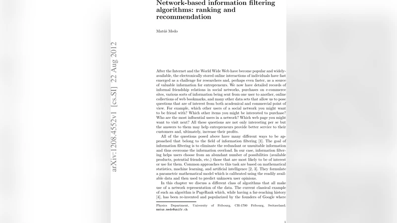Network-based information filtering algorithms: ranking and   recommendation