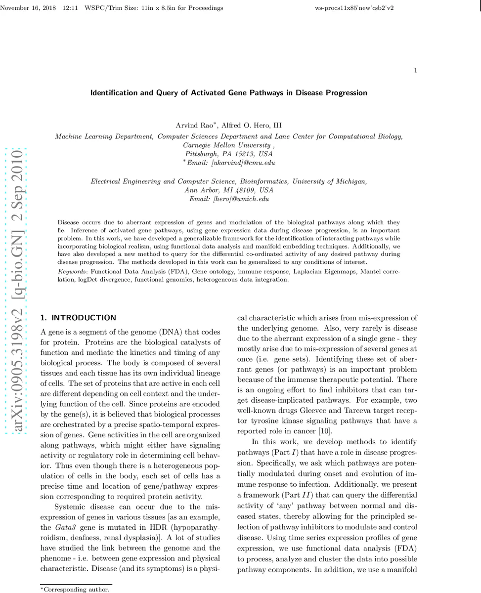 Identification and Query of Activated Gene Pathways in Disease   Progression
