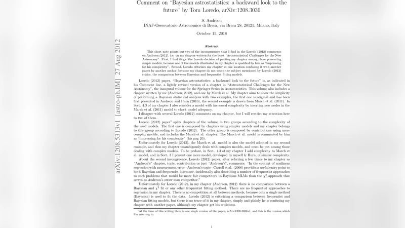Comment on "Bayesian astrostatistics: a backward look to the future" by   Tom Loredo, arXiv:1208.3036