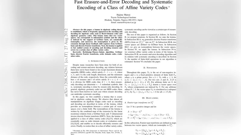 Fast Erasure-and-Error Decoding and Systematic Encoding of a Class of   Affine Variety Codes