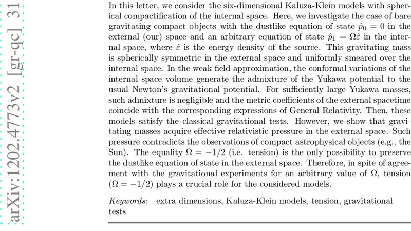 Significance of tension for gravitating masses in Kaluza-Klein models