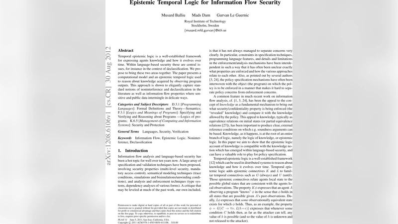 Epistemic Temporal Logic for Information Flow Security