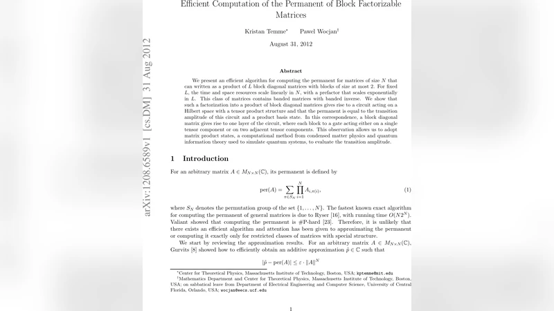 Efficient Computation of the Permanent of Block Factorizable Matrices