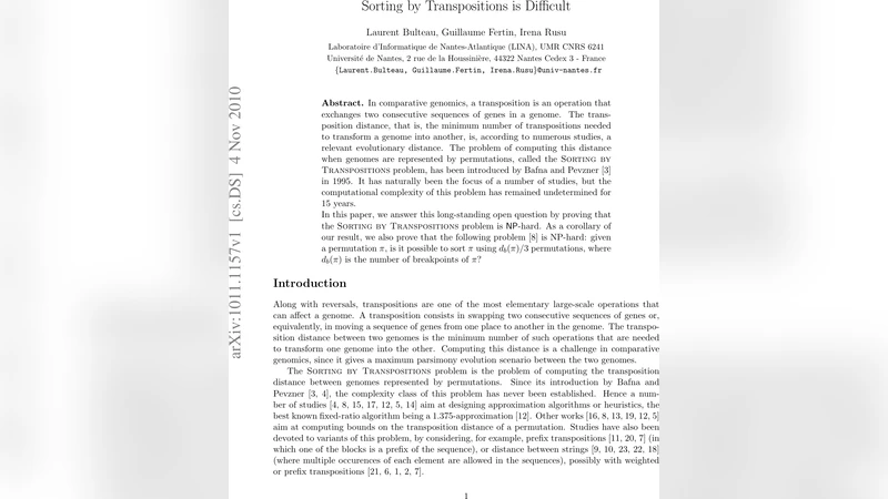 Sorting by Transpositions is Difficult