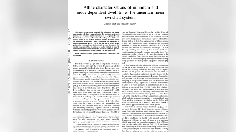 Affine characterizations of minimum and mode-dependent dwell-times for   uncertain linear switched systems