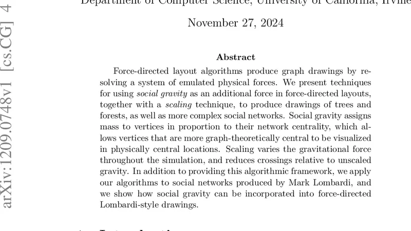 Force-Directed Graph Drawing Using Social Gravity and Scaling
