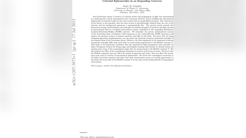 Celestial Ephemerides in an Expanding Universe