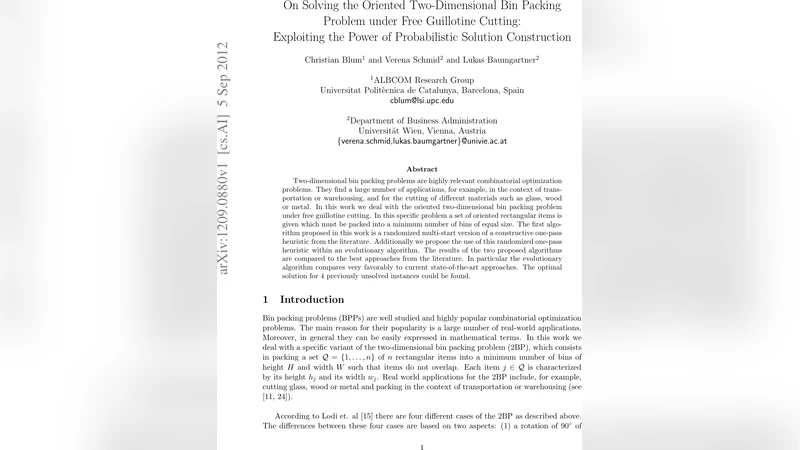 On Solving the Oriented Two-Dimensional Bin Packing Problem under Free   Guillotine Cutting: Exploiting the Power of Probabilistic Solution   Construction