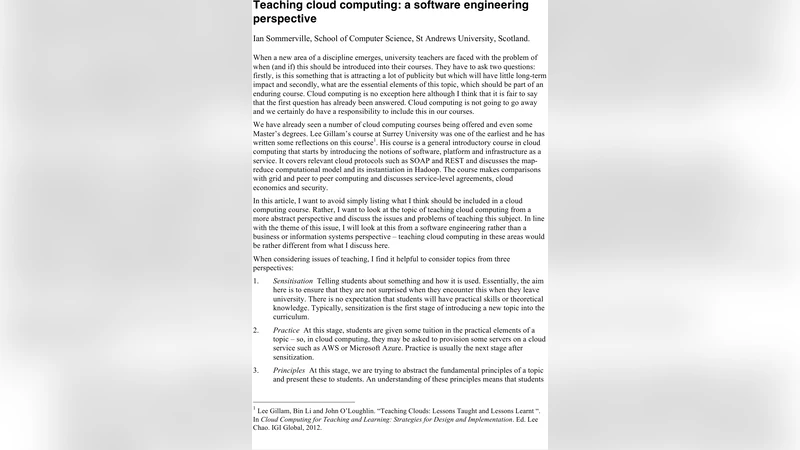 Teaching cloud computing: a software engineering perspective