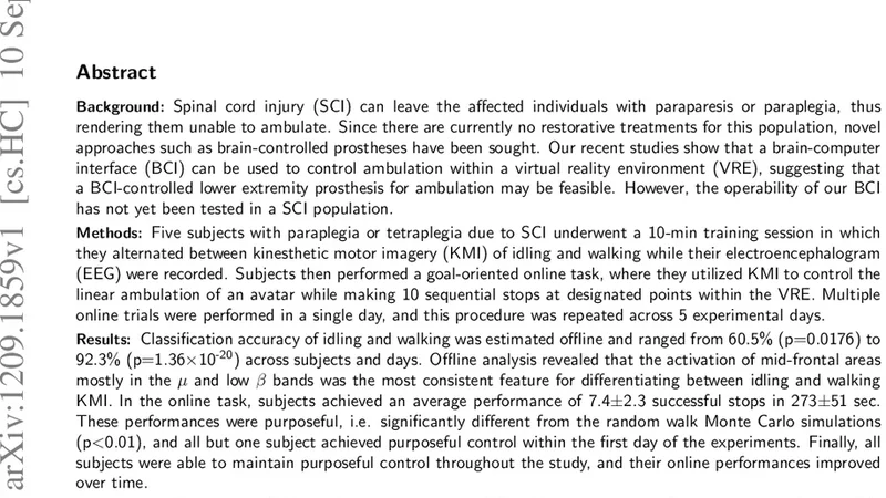 Operation of a Brain-Computer Interface Walking Simulator by Users with   Spinal Cord Injury