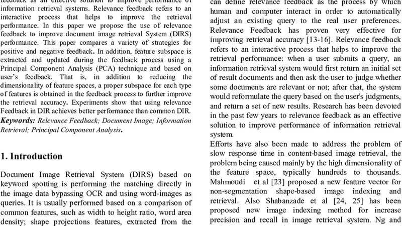 PCA-Based Relevance Feedback in Document Image Retrieval