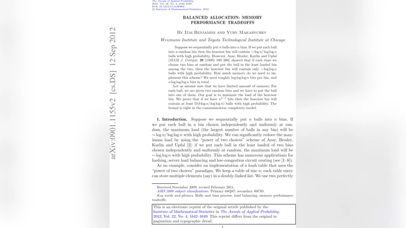 Balanced allocation: Memory performance tradeoffs