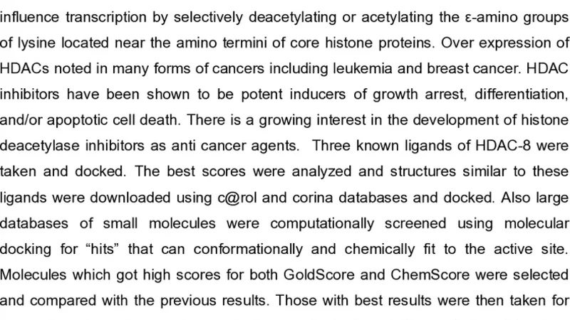 Virtual screening and lead optimisation to identify novel inhibitors for   HDAC-8