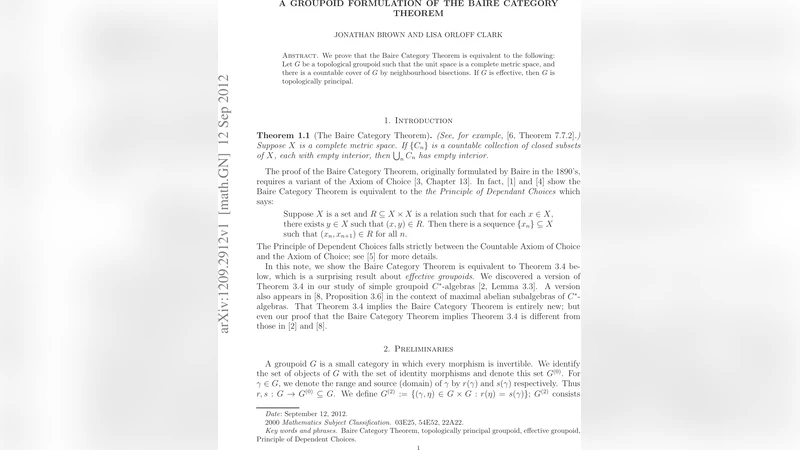 A groupoid formulation of the Baire Category Theorem