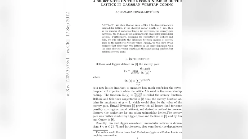 A short note on the kissing number of the lattice in Gaussian wiretap   coding