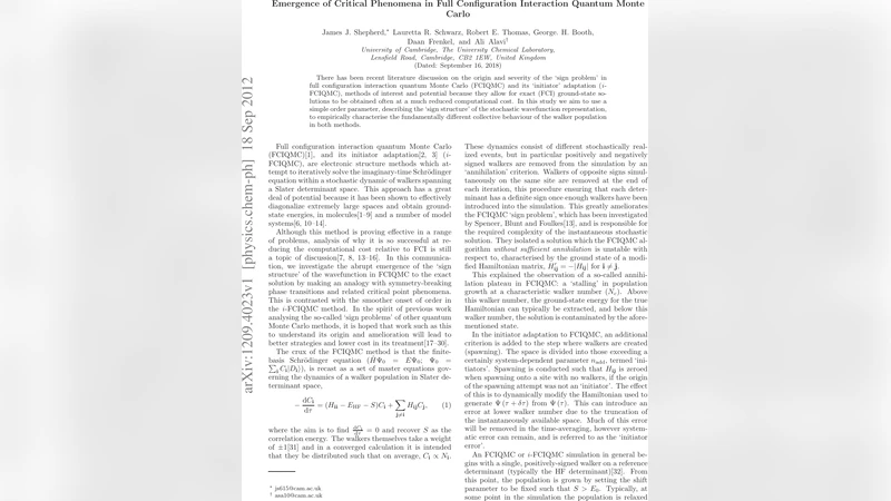 Emergence of Critical Phenomena in Full Configuration Interaction   Quantum Monte Carlo