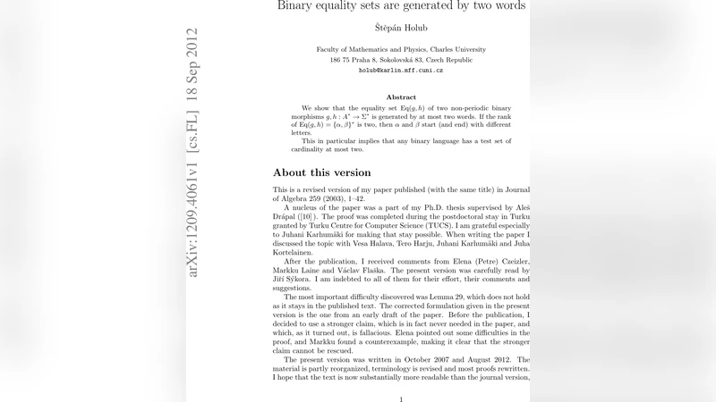 Binary equality sets are generated by two words