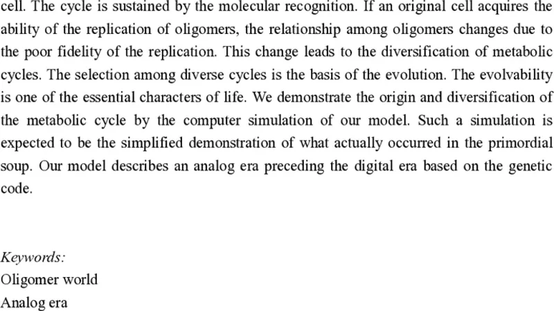 Origin and diversification of a metabolic cycle in oligomer world
