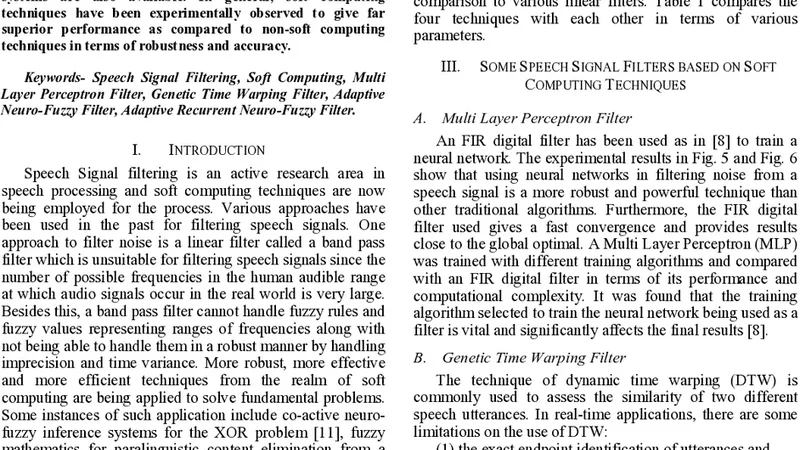 Speech Signal Filters based on Soft Computing Techniques: A Comparison
