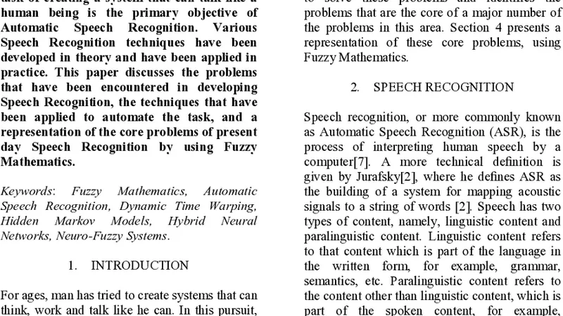 Application of Fuzzy Mathematics to Speech-to-Text Conversion by   Elimination of Paralinguistic Content