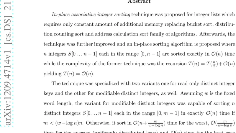 Sorting distinct integers using improved in-place associative sort