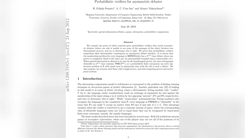 Probabilistic verifiers for asymmetric debates