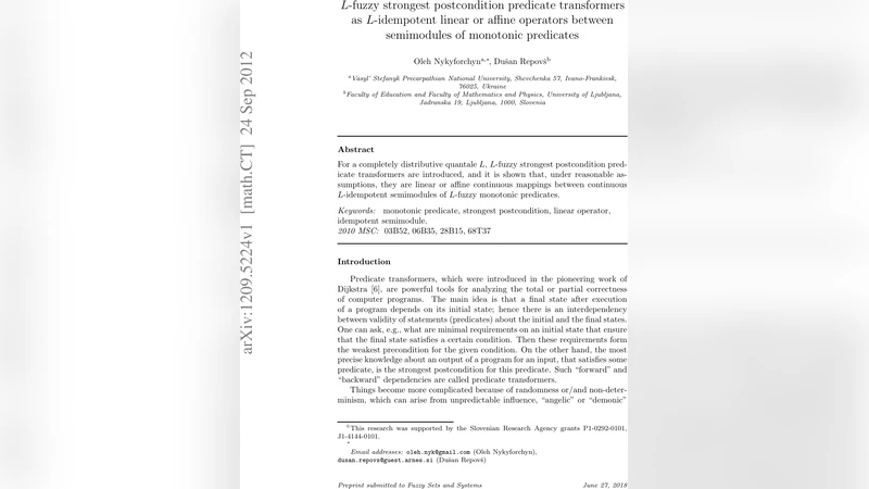 $L$-fuzzy strongest postcondition predicate transformers as   $L$-idempotent linear or affine operators between semimodules of monotonic   predicates