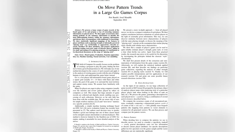 On Move Pattern Trends in a Large Go Games Corpus