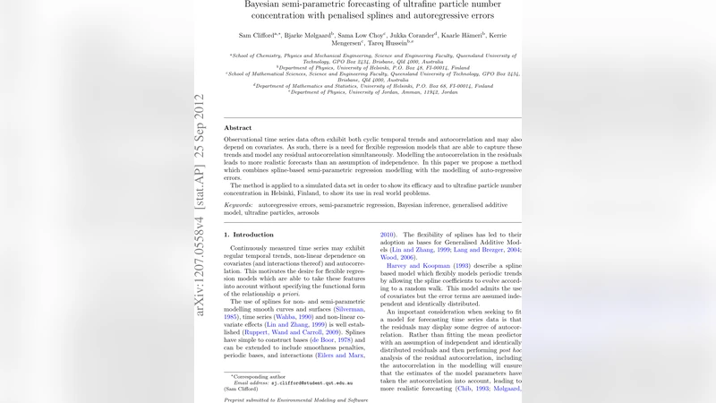 Bayesian semi-parametric forecasting of ultrafine particle number   concentration with penalised splines and autoregressive errors