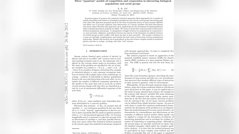 Three "quantum" models of competition and cooperation in interacting   biological populations and social groups